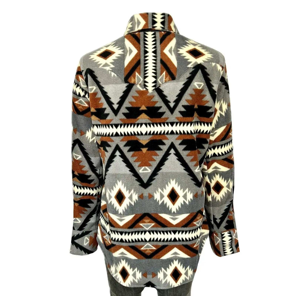 Rockmont Clothing Women's Native Pattern Fleece Western Shirt in Grey & Brown - Rockmount Clothing - Flyclothing LLC