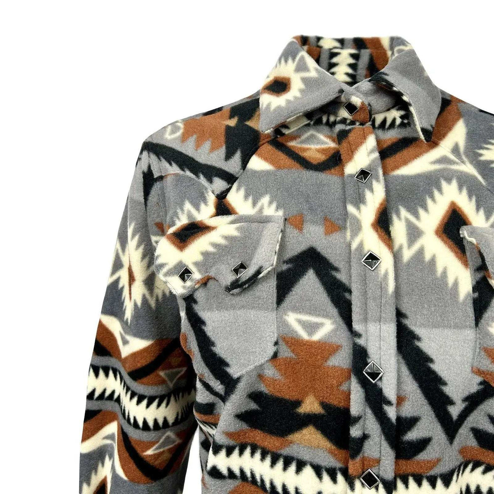 Rockmont Clothing Women's Native Pattern Fleece Western Shirt in Grey & Brown - Rockmount Clothing - Flyclothing LLC