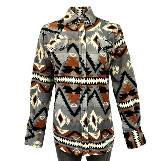 Rockmont Clothing Women's Native Pattern Fleece Western Shirt in Grey & Brown - Rockmount Clothing - Flyclothing LLC