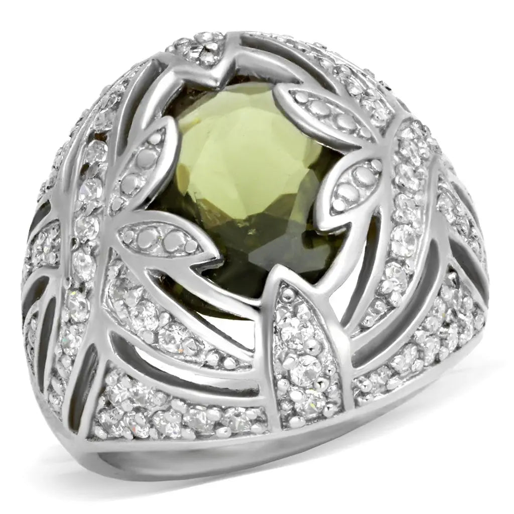 71001 - Rhodium Brass Ring with AAA Grade CZ in Olivine color - Alamode - Flyclothing LLC