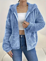 Drawstring Fleece Zip-Up Outerwear - Trendsi - Flyclothing LLC