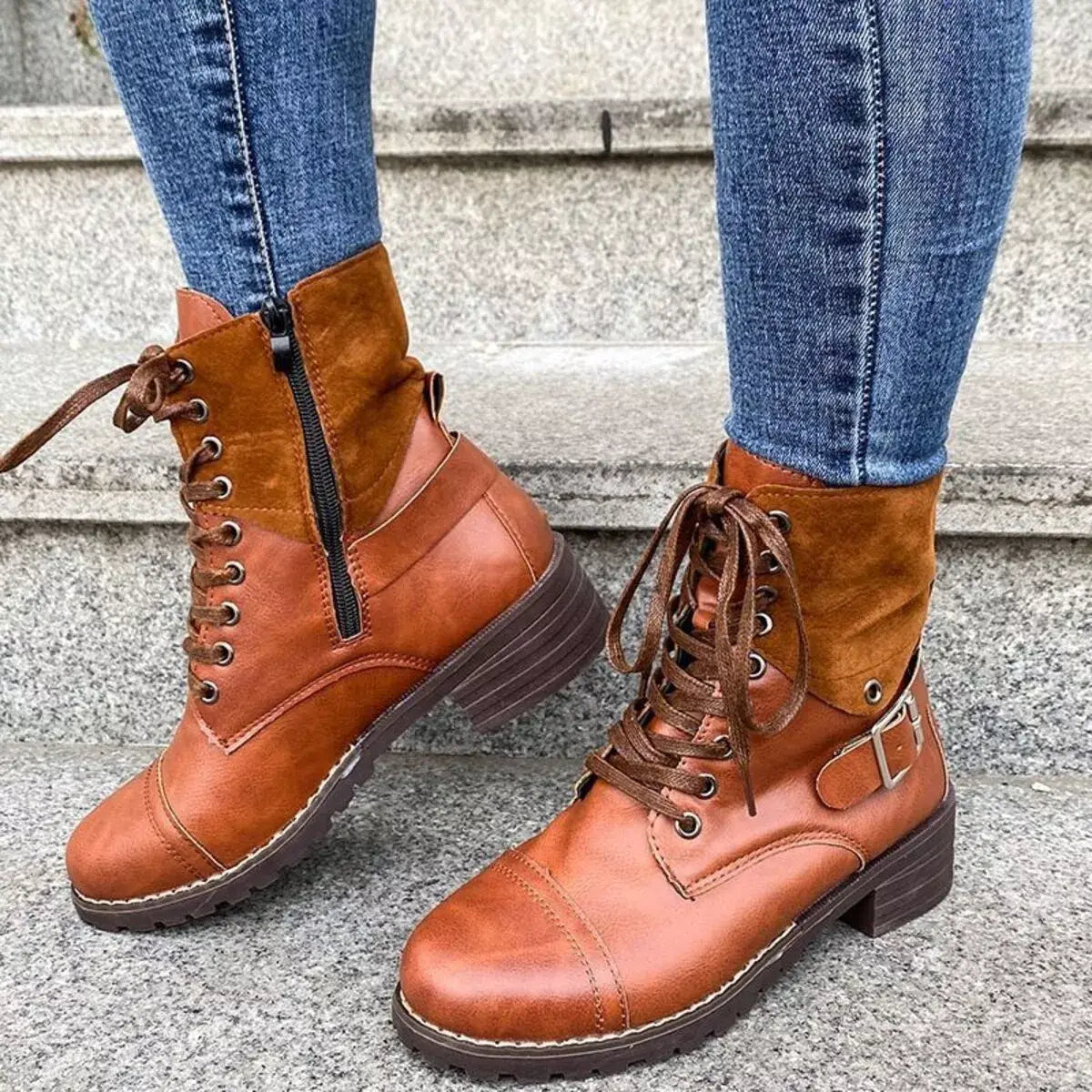 Lace-Up Block Heels Boots - Trendsi - Flyclothing LLC