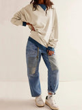 Contrast Dropped Shoulder Long Sleeve Sweatshirt - Trendsi