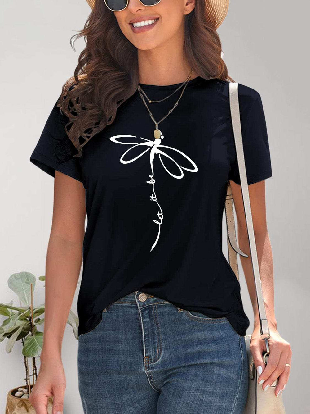 Dragonfly Graphic Round Neck Short Sleeve T-Shirt - Trendsi - Flyclothing LLC