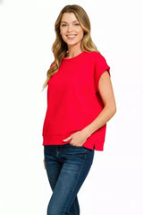 Zenana Scuba Short Sleeve Sweatshirts - Trendsi - Flyclothing LLC