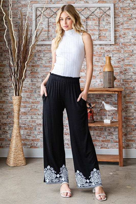 Heimish Full Size Solid Damask Casual Pants Plus Size - Trendsi - Flyclothing LLC