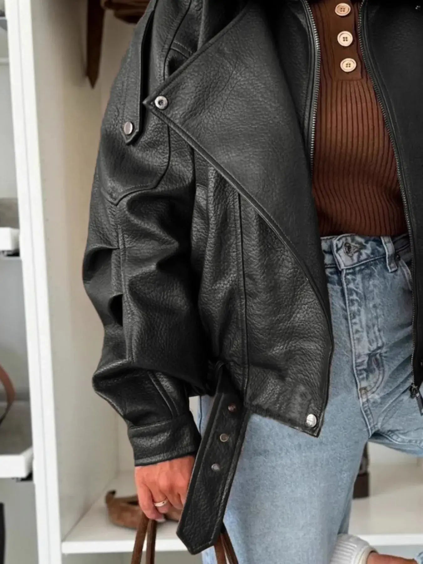 Leather Zip Up Jacket - Trendsi - Flyclothing LLC