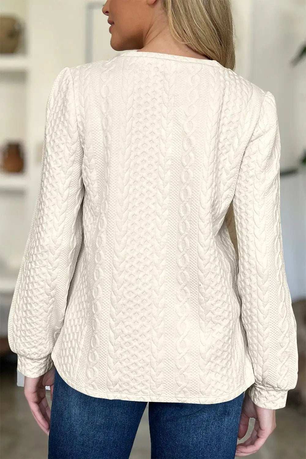 Textured Round Neck Long Sleeve Sweatshirt - Trendsi - Flyclothing LLC