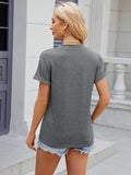 Decorative Button Notched Short Sleeve T-Shirt - Trendsi - Flyclothing LLC