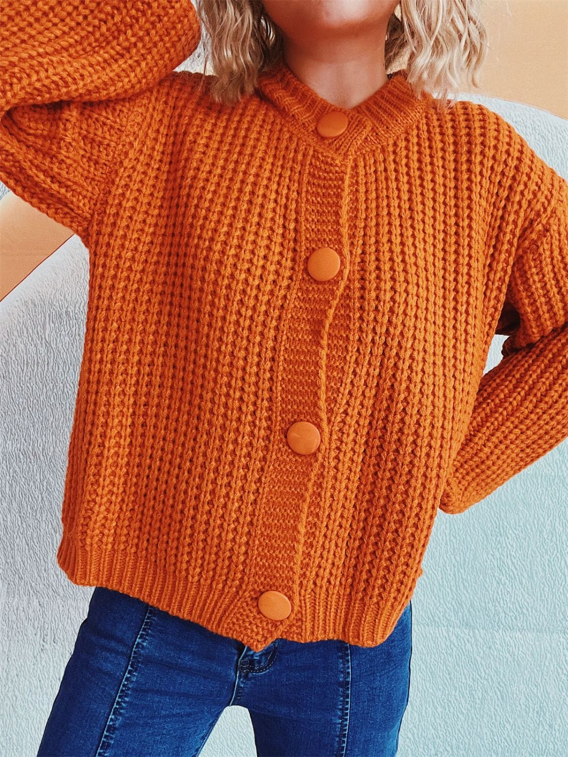 Button Up Long Sleeve Cardigan - Trendsi