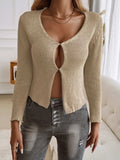 Devine Long Sleeve Cropped Cardigan - Trendsi - Flyclothing LLC