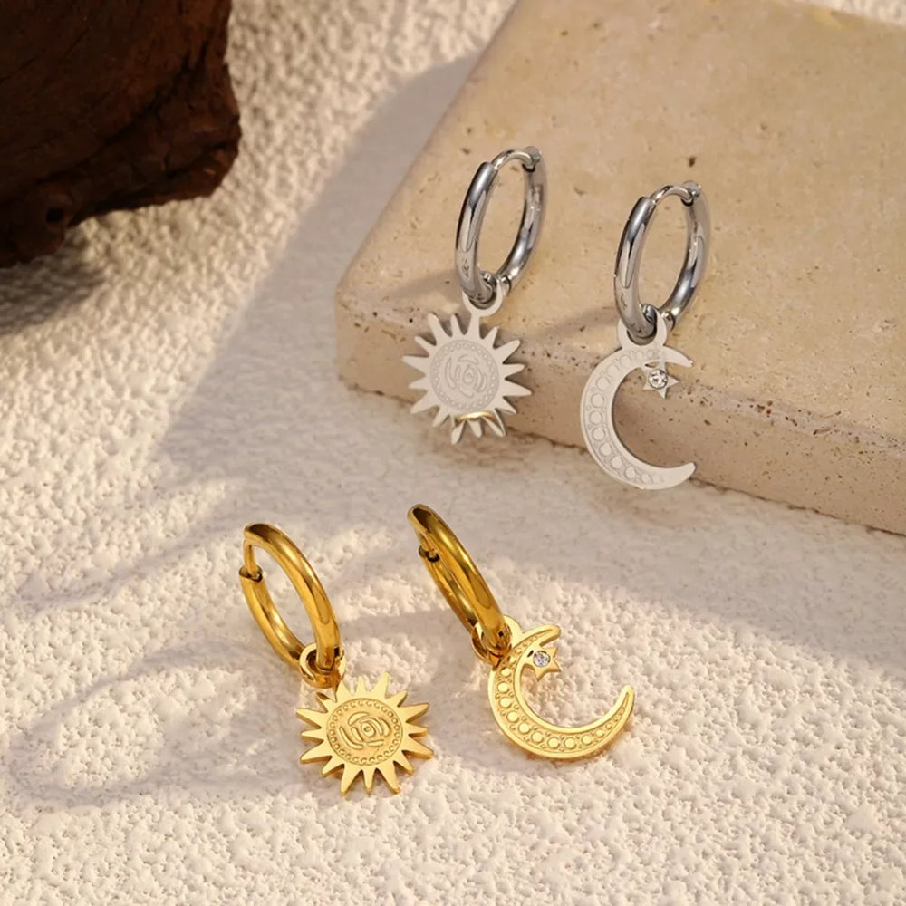 Sun and Moon Dangle Hoop Earrings - Trendsi - Flyclothing LLC