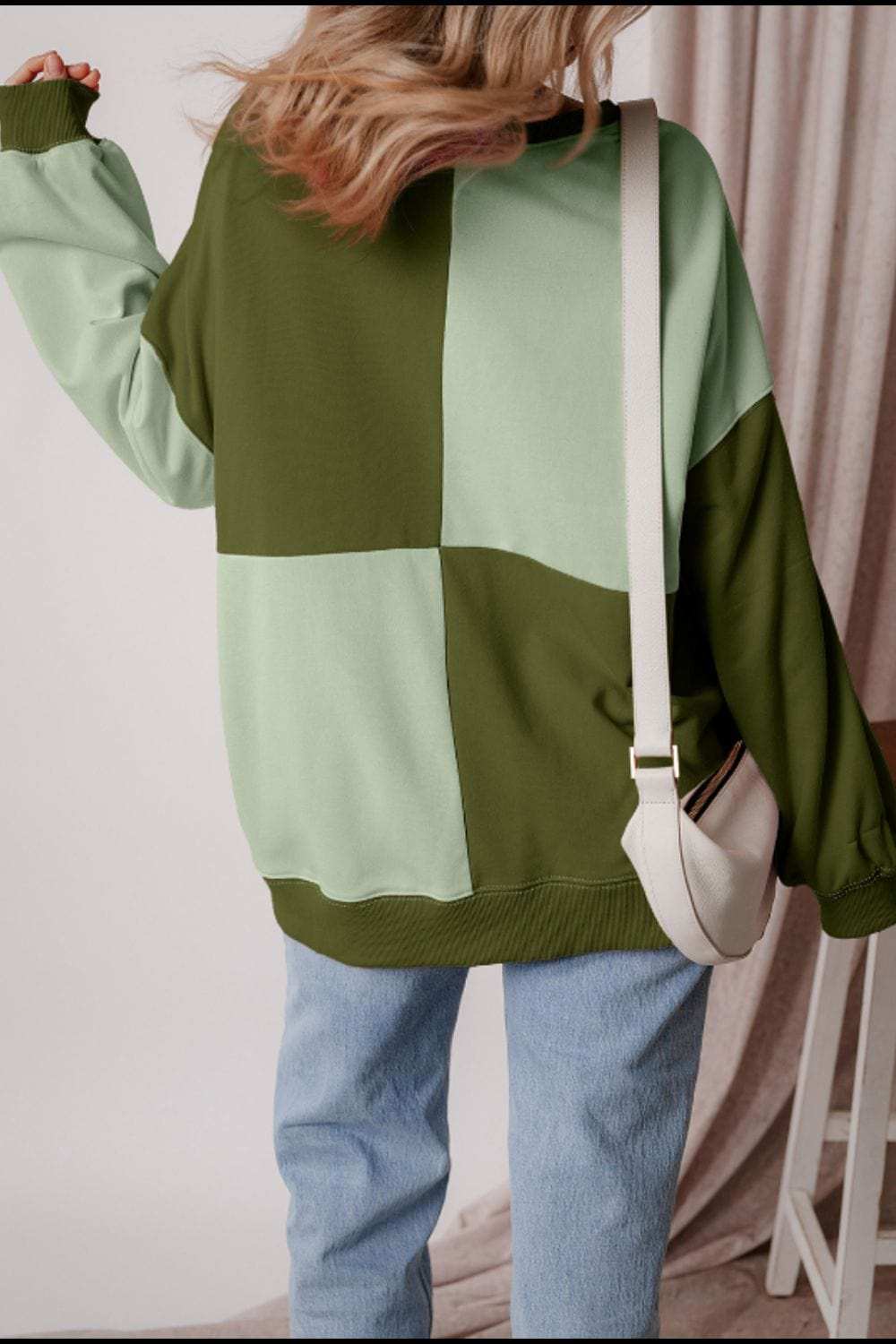 Color Block Half Button Long Sleeve Sweatshirt - Trendsi - Flyclothing LLC
