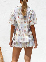 Printed Button Down Short Sleeve Top and Shorts Set - Trendsi - Flyclothing LLC