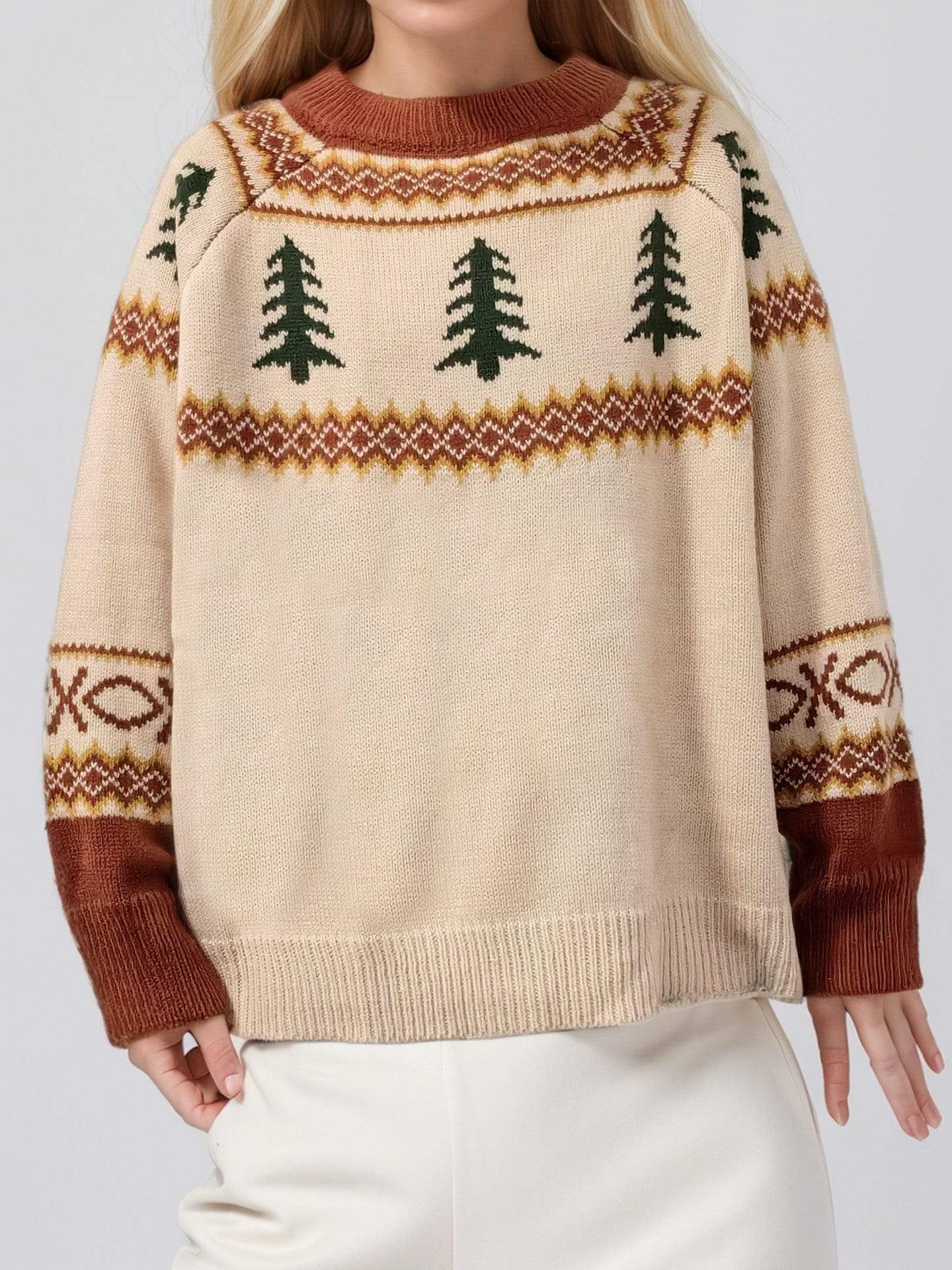 Graphic Round Neck Long Sleeve Sweater - Trendsi - Flyclothing LLC