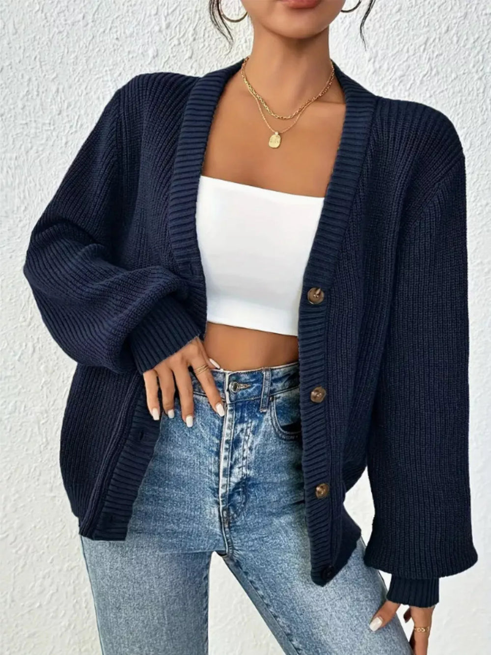 Chunky Knit Button-Down Cardigan - Trendsi - Flyclothing LLC