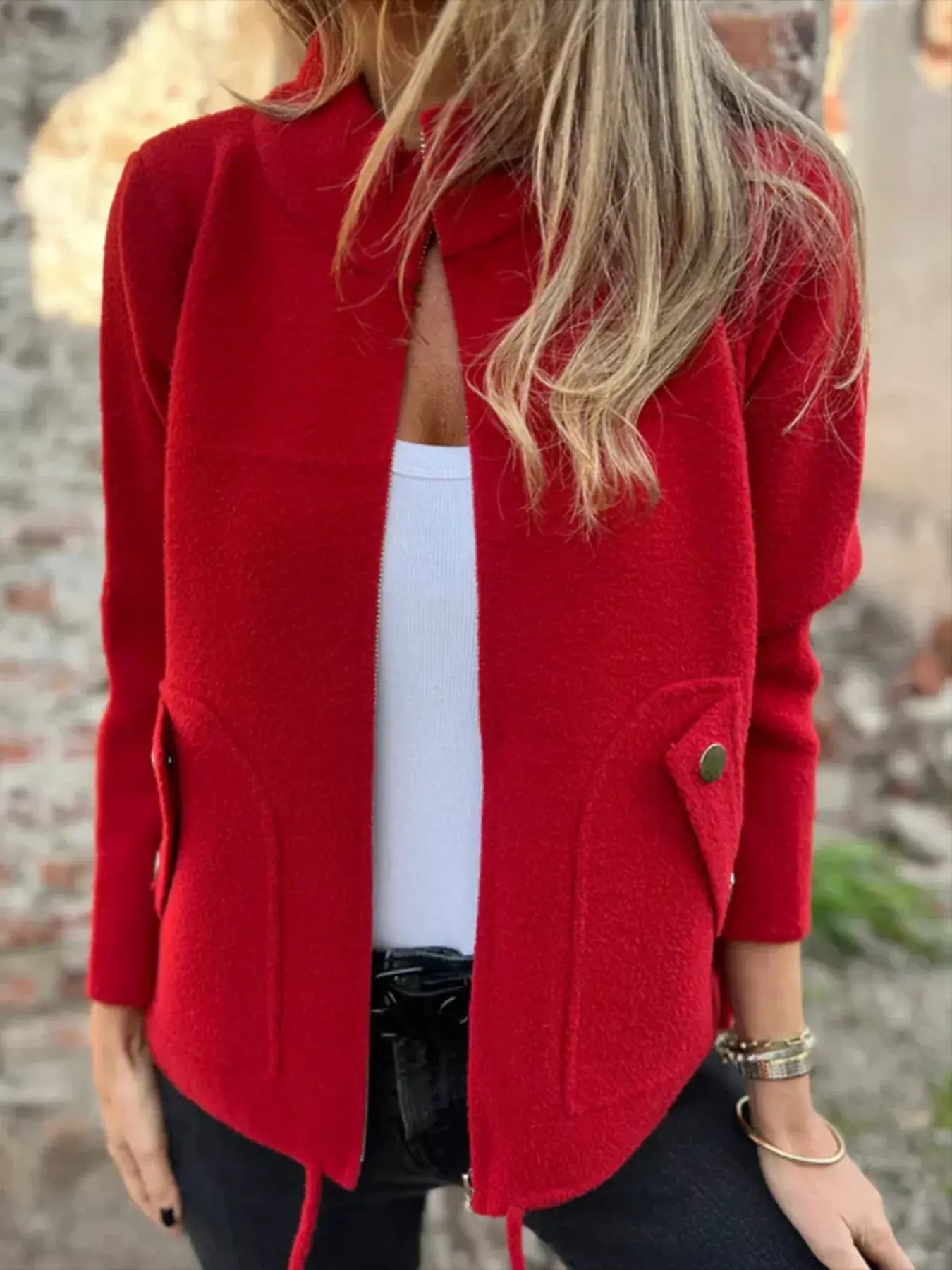 Full Size Textured Knit Zip Up Outerwear Plus Size - Trendsi - Flyclothing LLC
