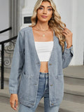 Pocketed V-Neck Button Up Denim Jacket - Trendsi