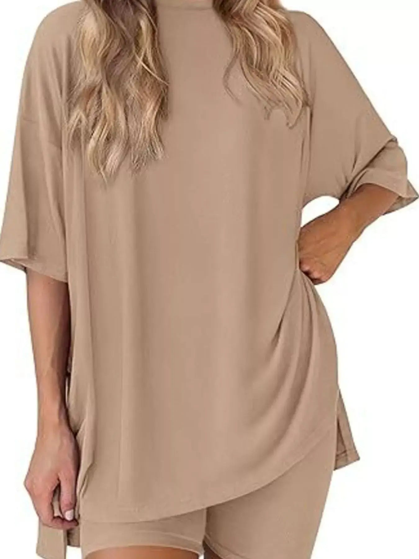 Full Size Half Sleeve T-Shirt and Shorts Set Plus Size - Trendsi - Flyclothing LLC