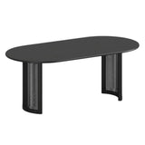 79" Black Solid Wood Double And Rattan Pedestal Base Oval Dining Table - HomeRoots - Flyclothing LLC