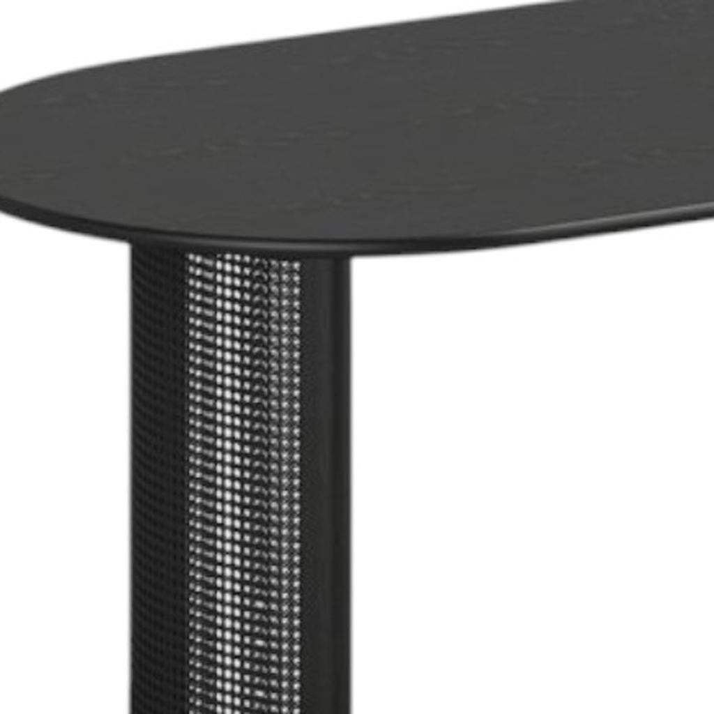 79" Black Solid Wood Double And Rattan Pedestal Base Oval Dining Table - HomeRoots - Flyclothing LLC