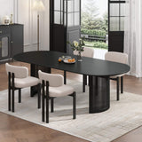 79" Black Solid Wood Double And Rattan Pedestal Base Oval Dining Table - HomeRoots - Flyclothing LLC