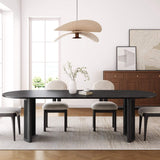 79" Black Solid Wood Double And Rattan Pedestal Base Oval Dining Table - HomeRoots - Flyclothing LLC