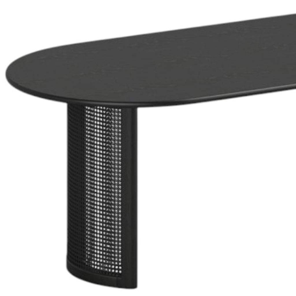 79" Black Solid Wood Double And Rattan Pedestal Base Oval Dining Table - HomeRoots - Flyclothing LLC
