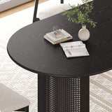 79" Black Solid Wood Double And Rattan Pedestal Base Oval Dining Table - HomeRoots - Flyclothing LLC