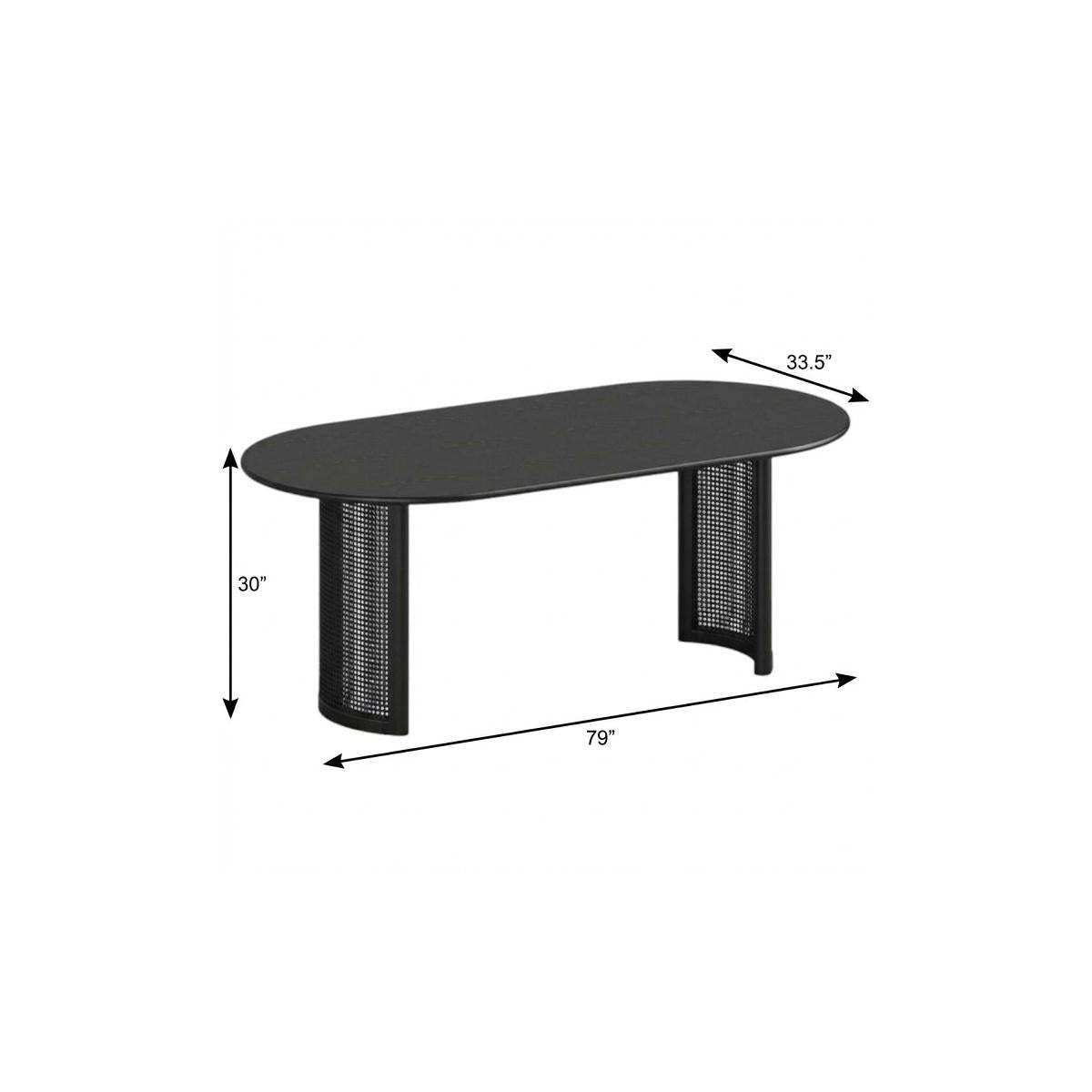 79" Black Solid Wood Double And Rattan Pedestal Base Oval Dining Table - HomeRoots - Flyclothing LLC