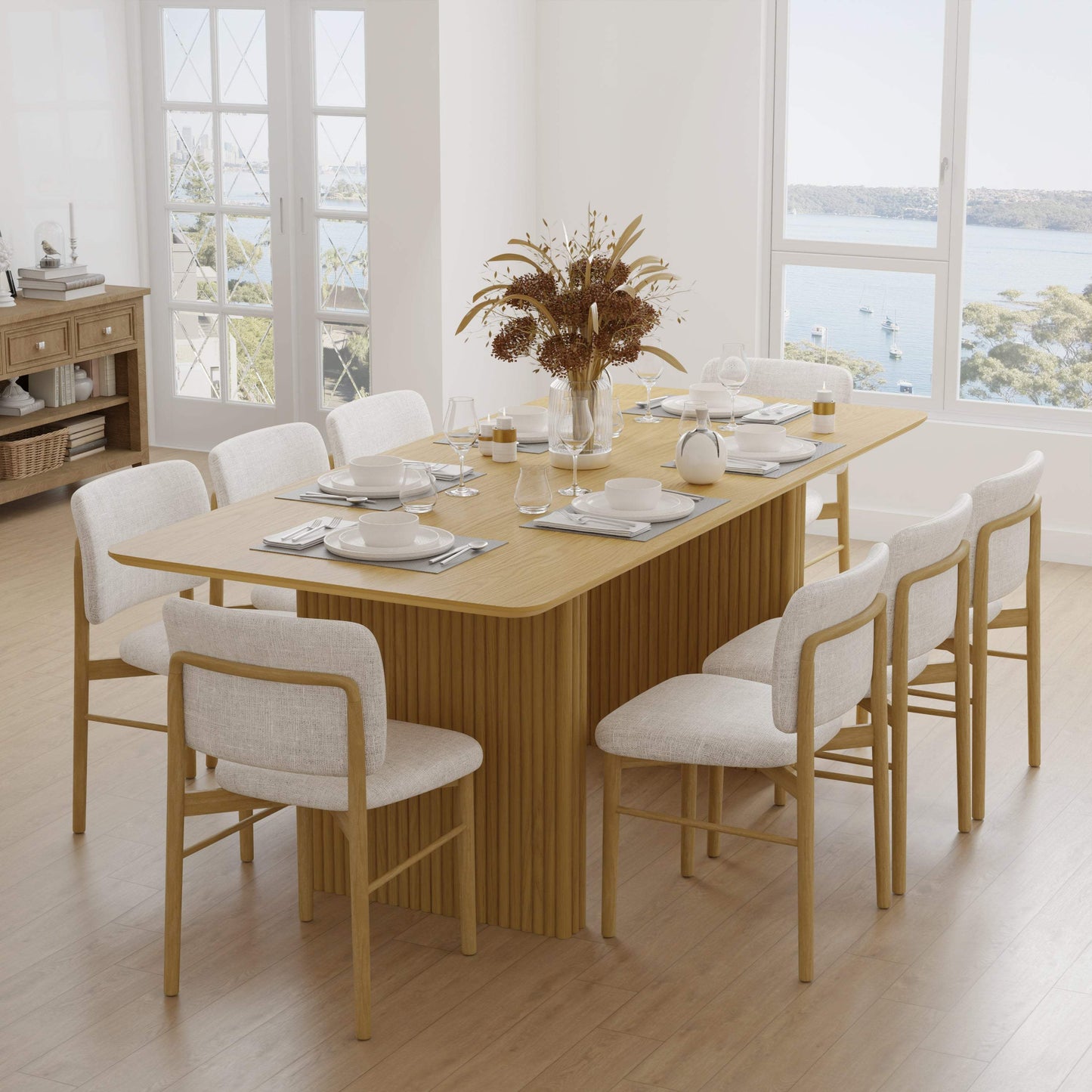 79" Natural Solid Wood Double Pedestal Base Dining Table - HomeRoots - Flyclothing LLC