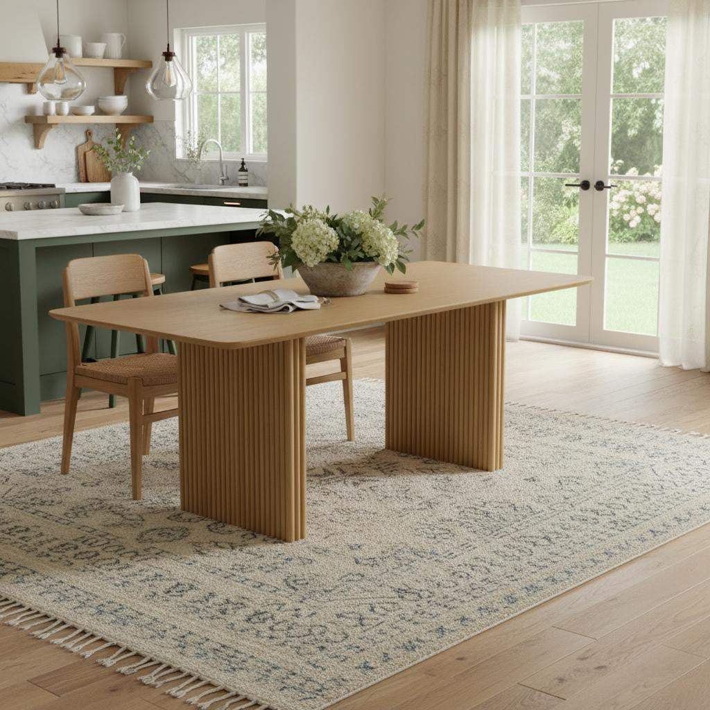 79" Natural Solid Wood Double Pedestal Base Dining Table - HomeRoots - Flyclothing LLC