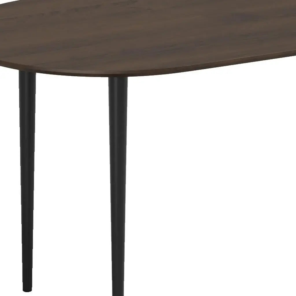 67" Walnut and Black Solid Wood Oval Dining Table - Homeroots - Flyclothing LLC