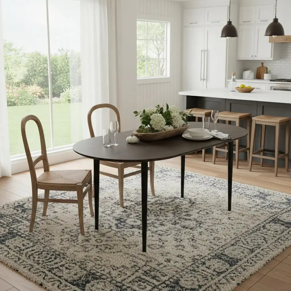 67" Walnut and Black Solid Wood Oval Dining Table - Homeroots - Flyclothing LLC