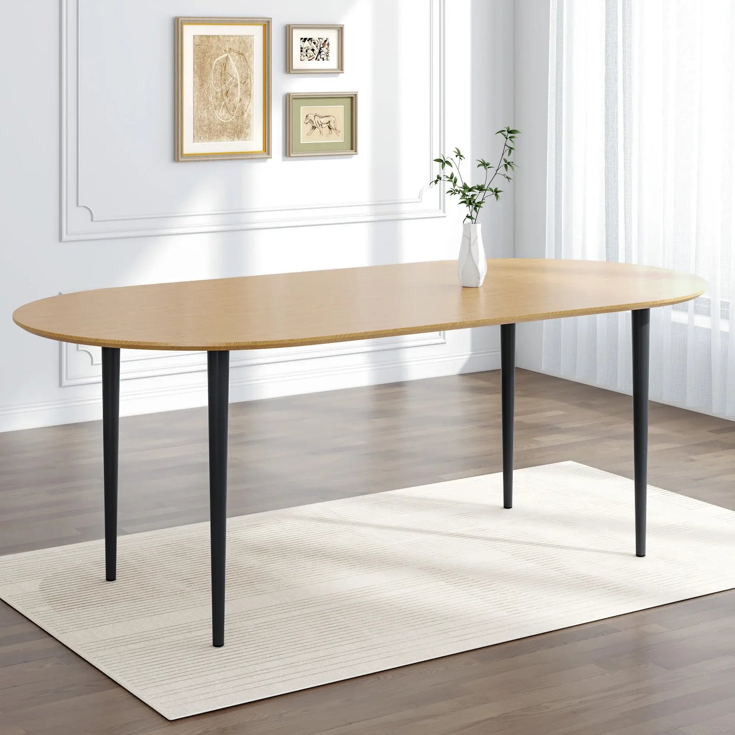 67" Natural and Black Solid Wood Oval Dining Table - Homeroots - Flyclothing LLC