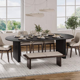 79" Black Solid Wood Double Pedestal Base Oval Dining Table - HomeRoots - Flyclothing LLC