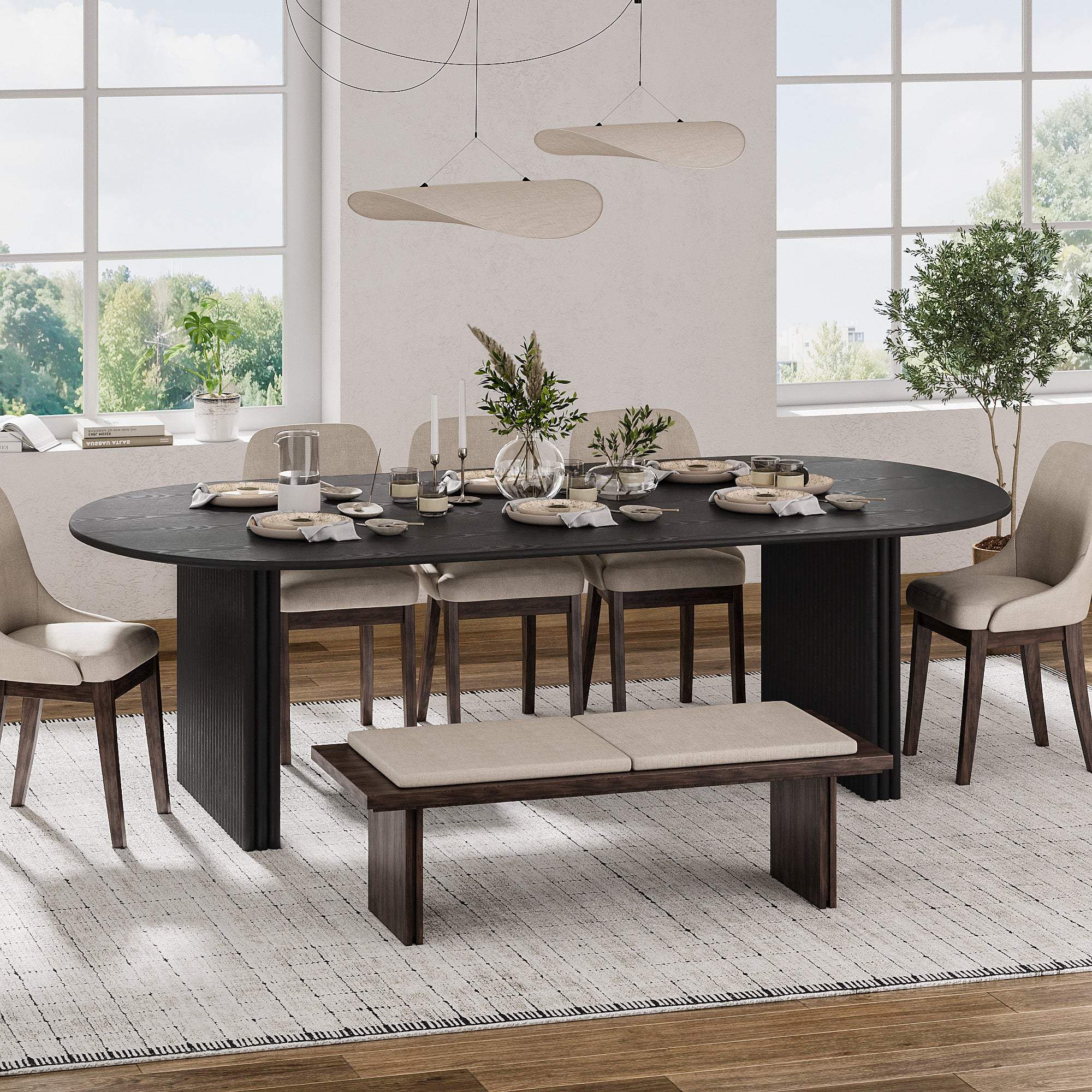 79" Black Solid Wood Double Pedestal Base Oval Dining Table - HomeRoots - Flyclothing LLC