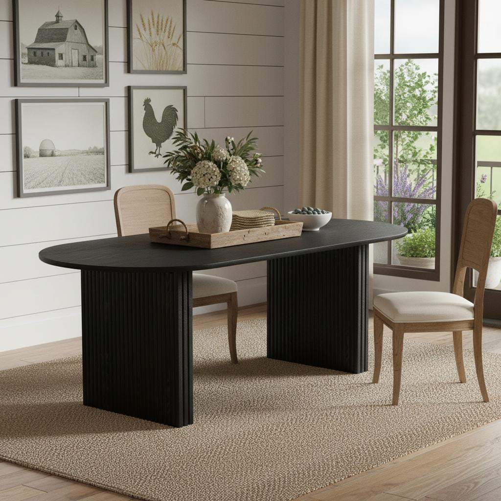79" Black Solid Wood Double Pedestal Base Oval Dining Table - HomeRoots - Flyclothing LLC