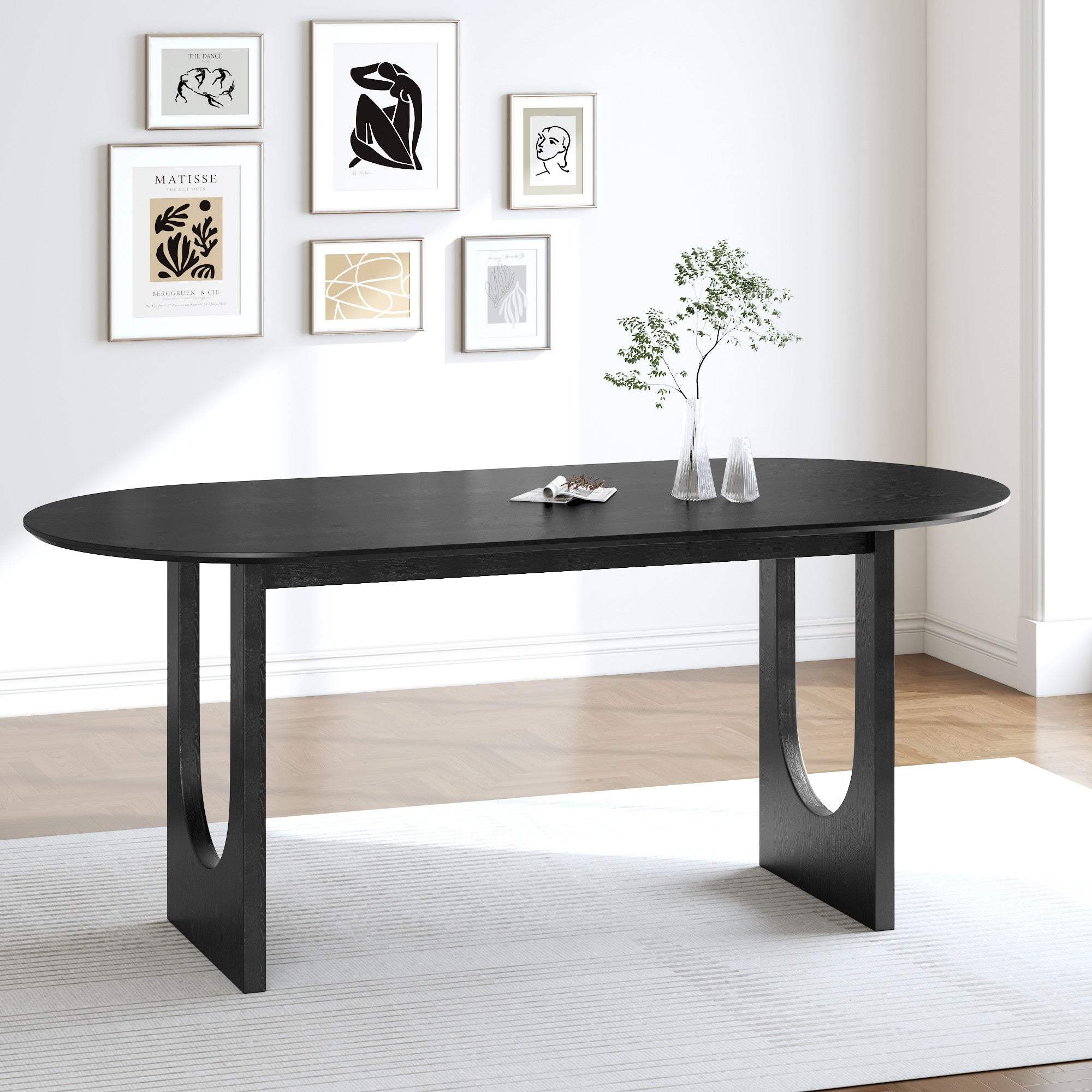 79" Black Solid Wood Geo Double Pedestal Base Oval Dining Table - HomeRoots - Flyclothing LLC