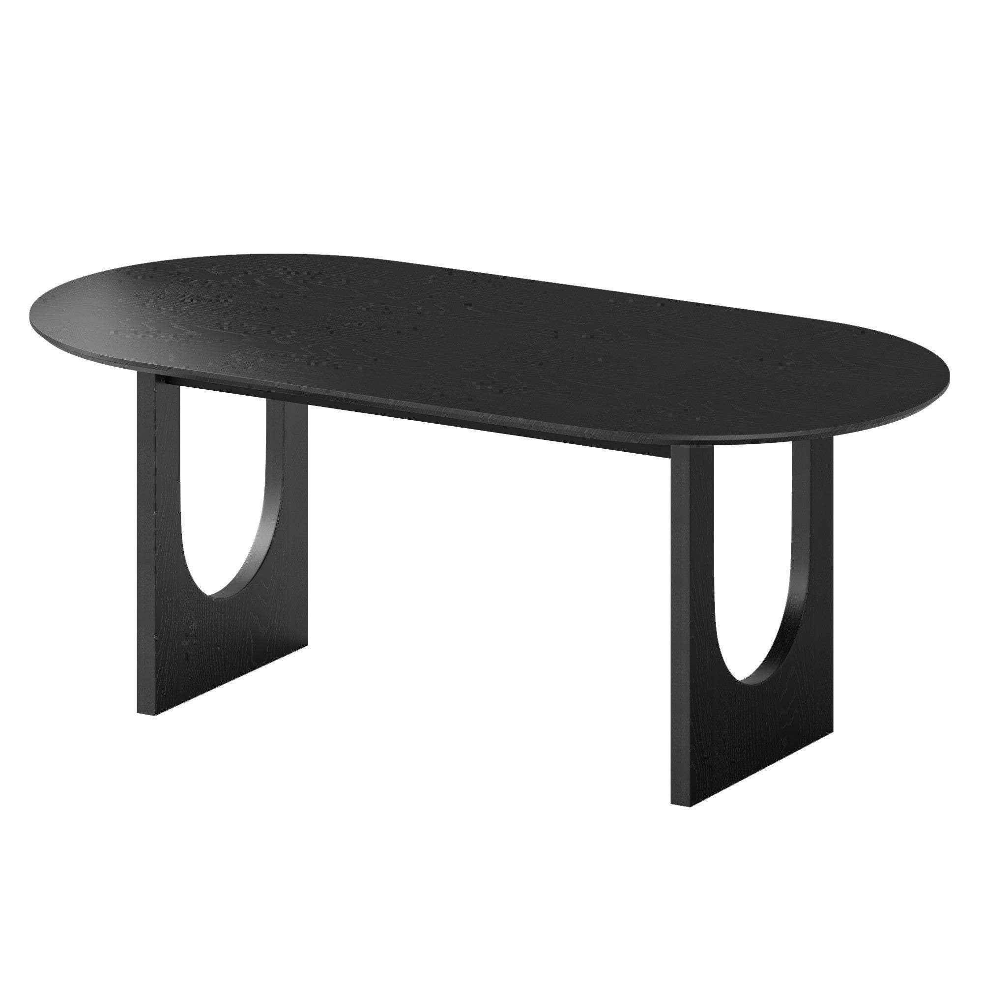 79" Black Solid Wood Geo Double Pedestal Base Oval Dining Table - HomeRoots - Flyclothing LLC