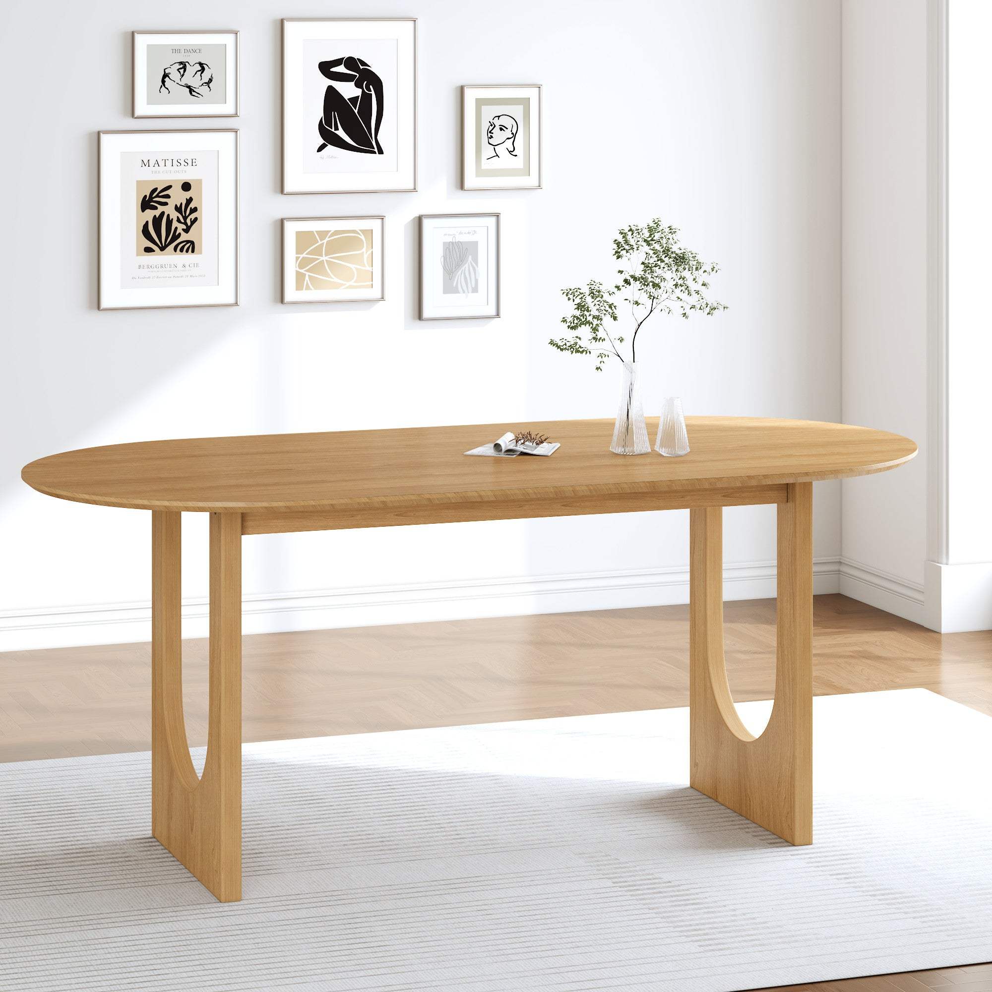 79" Natural Solid Wood Double Pedestal Base Oval Dining Table - HomeRoots - Flyclothing LLC