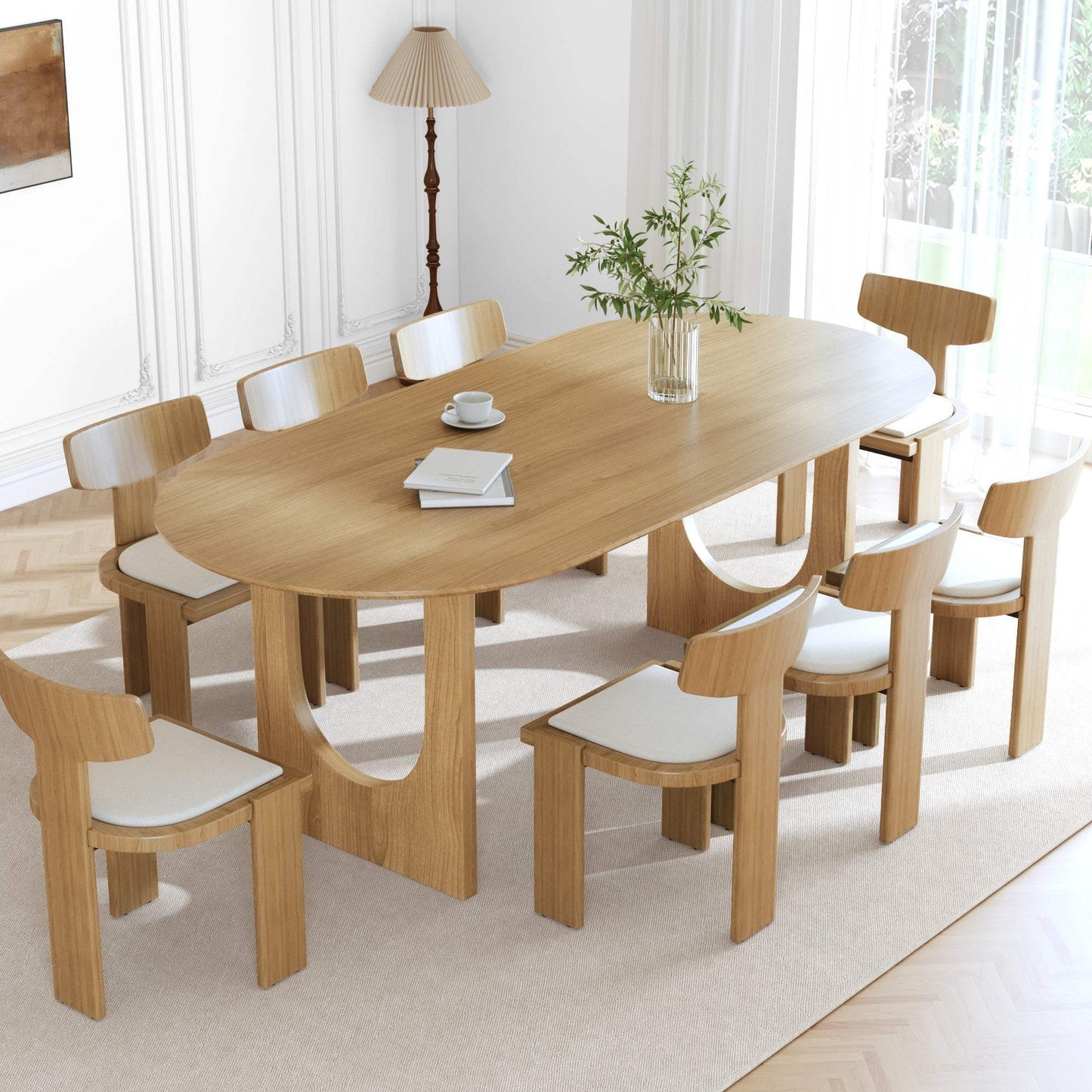 79" Natural Solid Wood Double Pedestal Base Oval Dining Table - HomeRoots - Flyclothing LLC