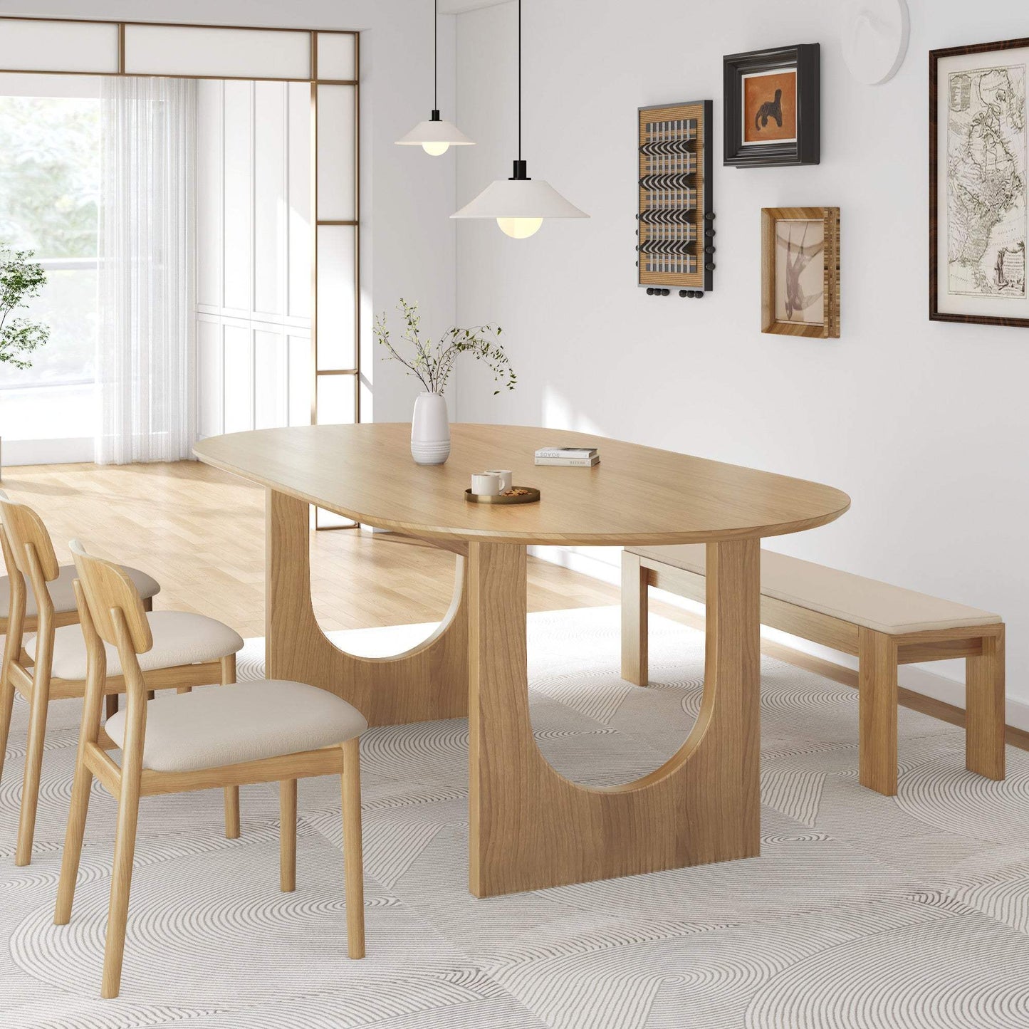 79" Natural Solid Wood Double Pedestal Base Oval Dining Table - HomeRoots - Flyclothing LLC