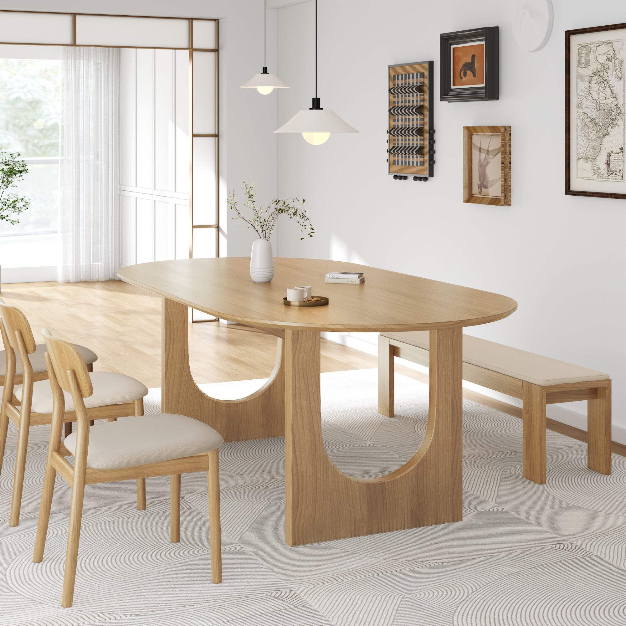 79" Natural Solid Wood Double Pedestal Base Oval Dining Table - HomeRoots - Flyclothing LLC