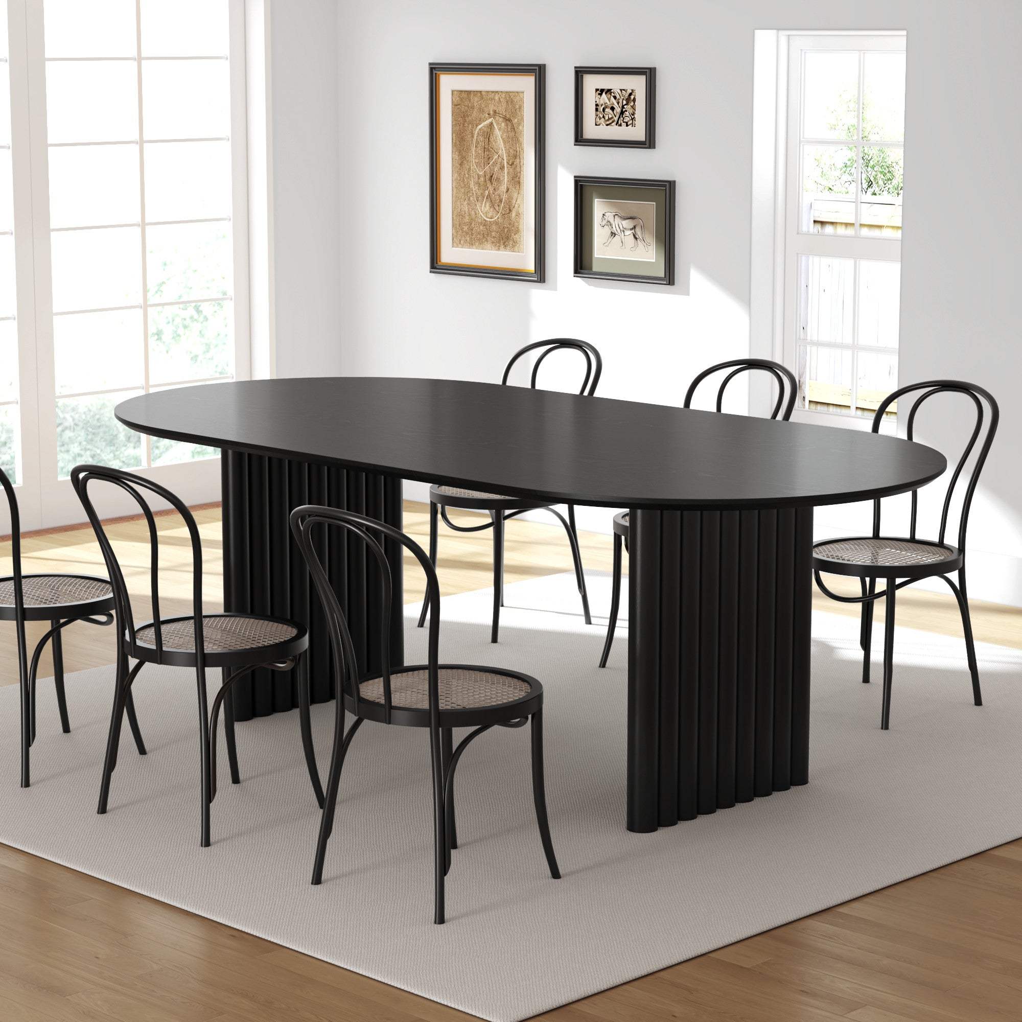 79" Black Solid Wood Double Pedestal Base Oval Dining Table - HomeRoots - Flyclothing LLC
