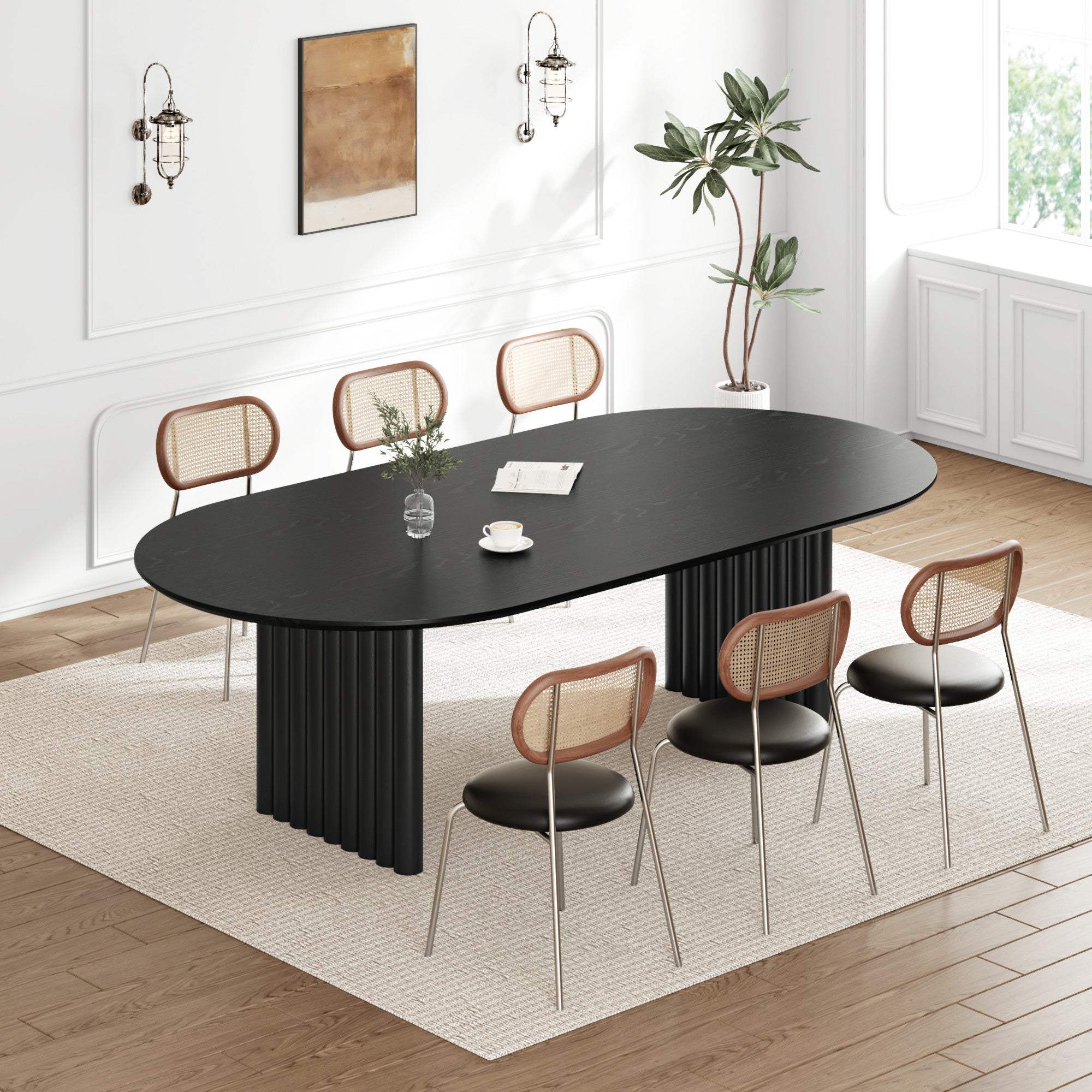 79" Black Solid Wood Double Pedestal Base Oval Dining Table - HomeRoots - Flyclothing LLC