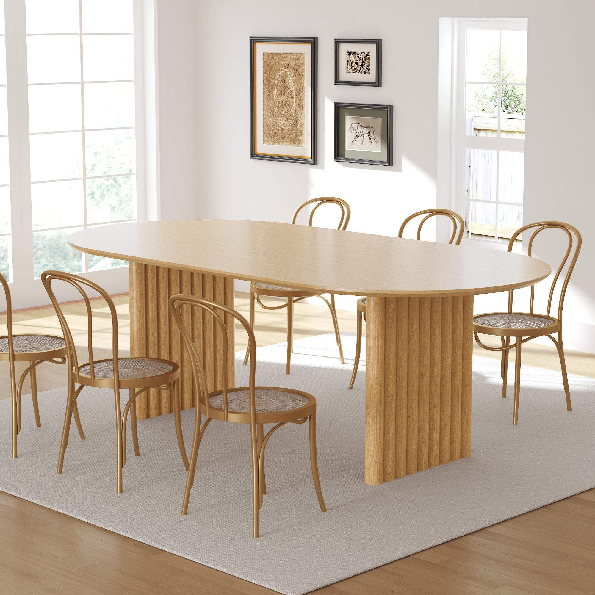79" Natural Solid Wood Double Pedestal Base Oval Dining Table - HomeRoots - Flyclothing LLC