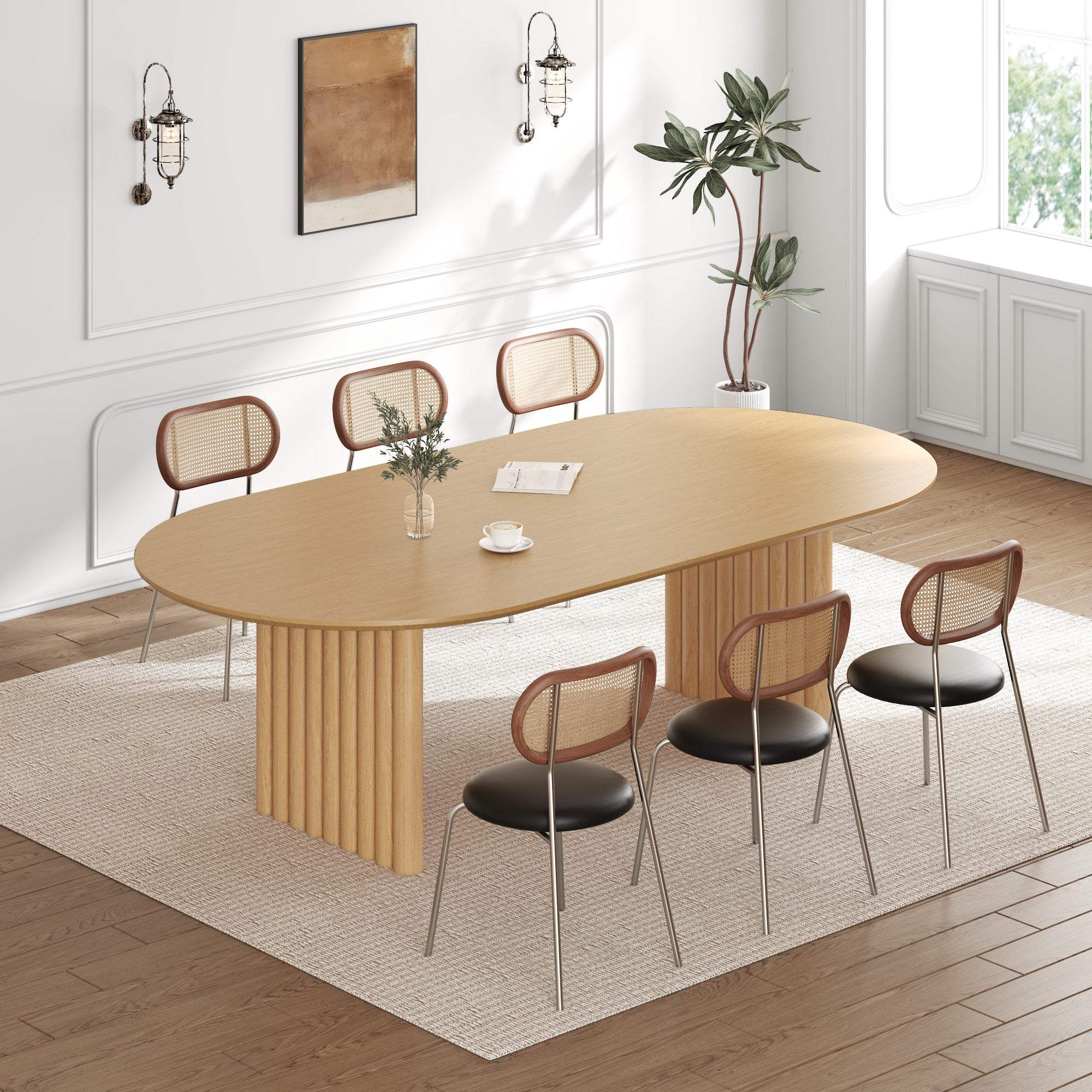 79" Natural Solid Wood Double Pedestal Base Oval Dining Table - HomeRoots - Flyclothing LLC