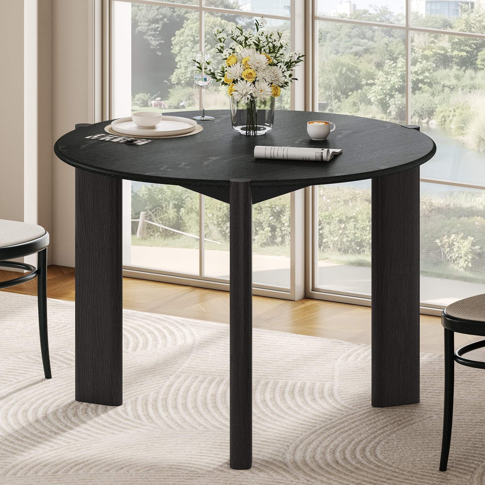 42" Black Solid Wood Three Leg Base Round Top Dining Table - HomeRoots - Flyclothing LLC