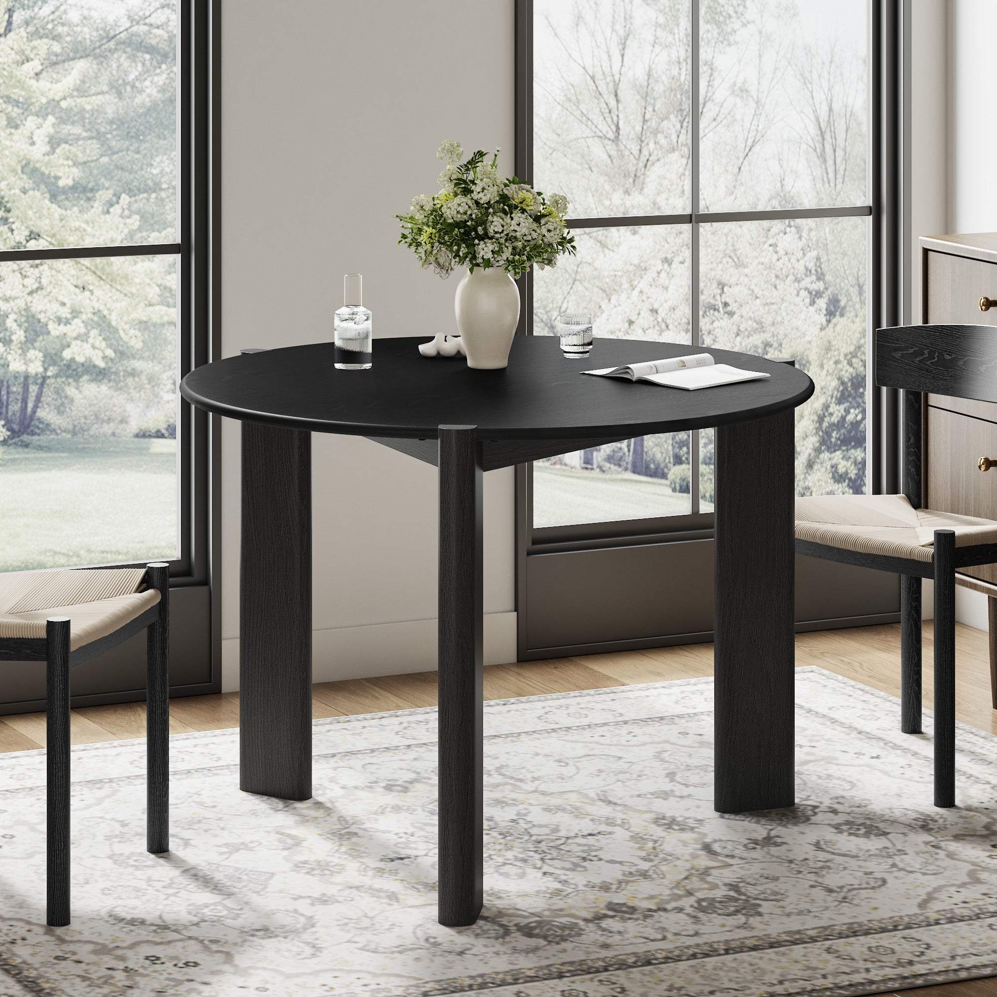 42" Black Solid Wood Three Leg Base Round Top Dining Table - HomeRoots - Flyclothing LLC